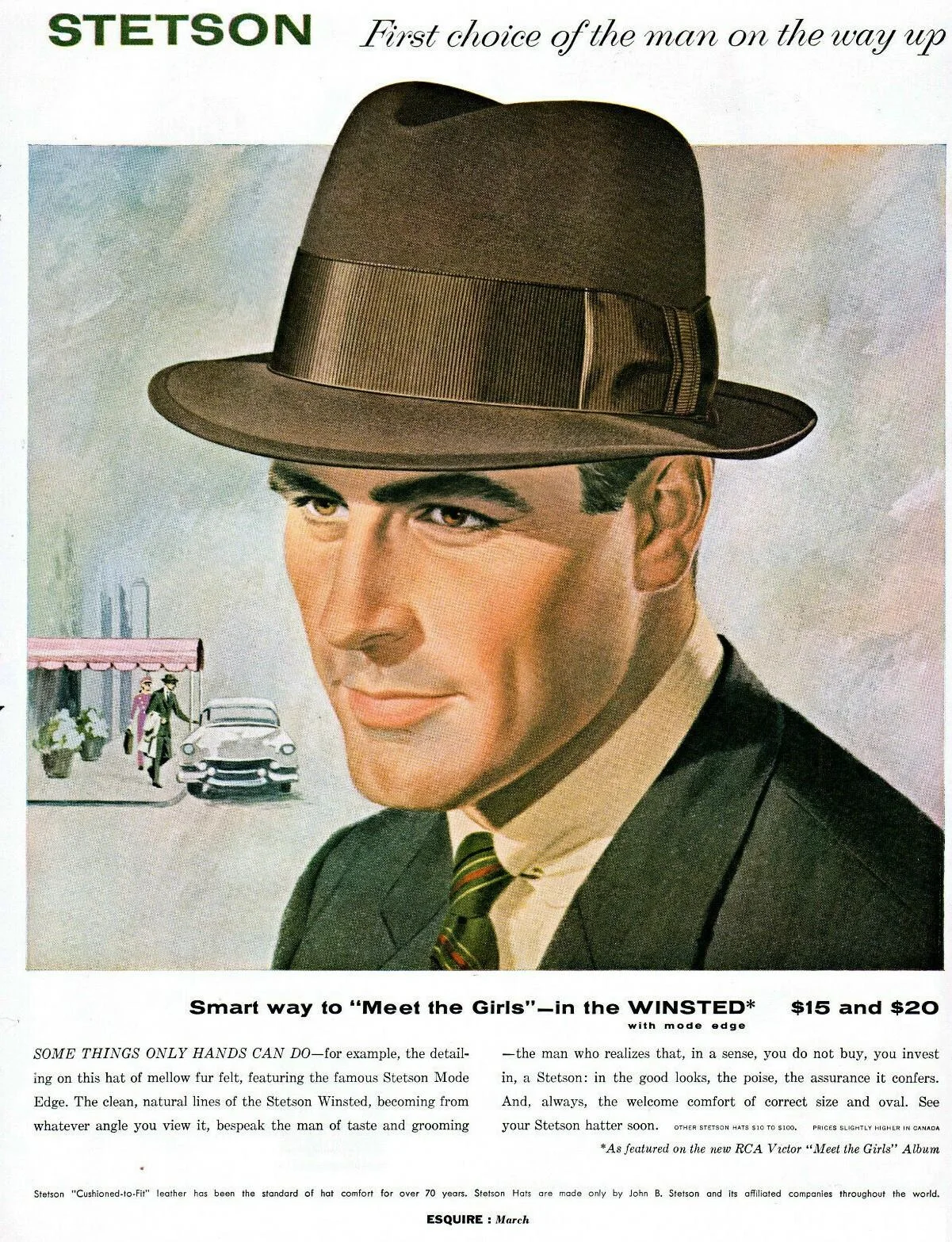 1956 年 Stetson 广告：把帽子嵌入上升者叙事