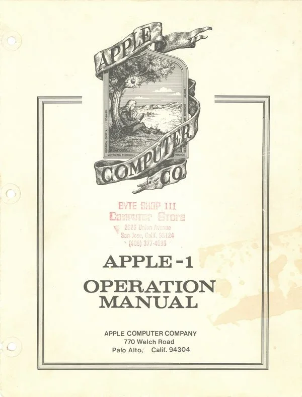 1976年Apple-1操作手册封面，馆藏编号102646518；Newton图案由Ronald Wayne绘制。© Apple Computer Company / Computer History Museum；仅本地研究预览，公开许可待核。