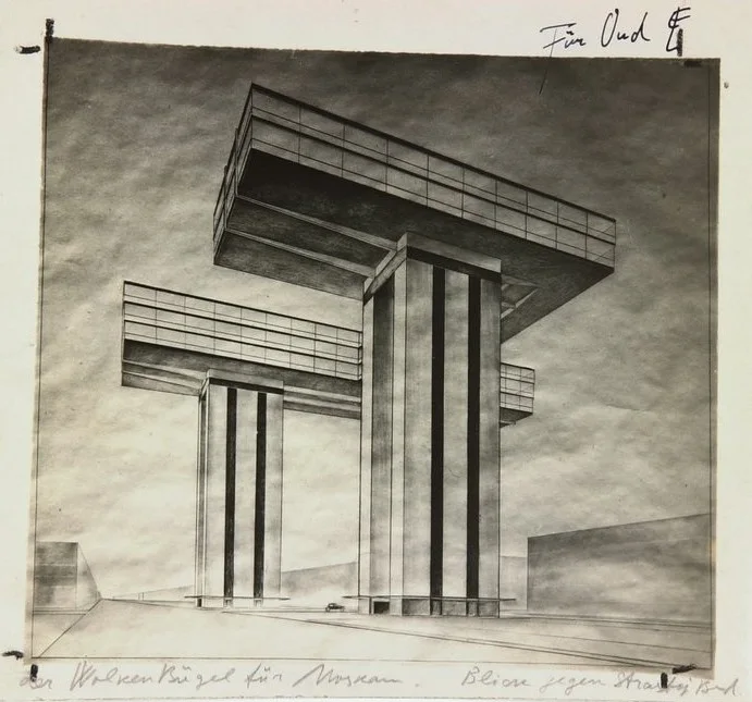 El Lissitzky，公有领域——《云铁（Wolkenbügel）设计图》，1925
