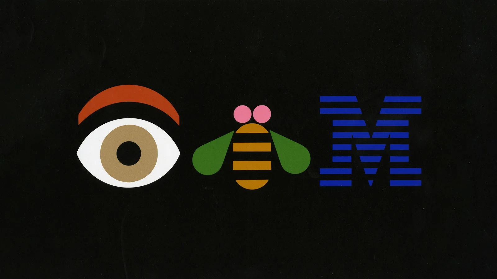 Paul Rand 的 Eye–Bee–M 视觉谜语海报；不是八条纹标志的替代规范。 Paul Rand / © IBM。